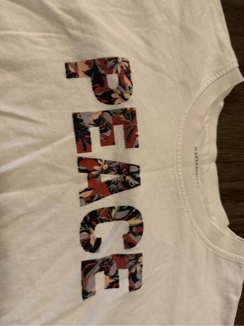 Anthropologie White Tee with Floral 'PEACE' Graphic - Picture 2 of 4